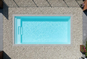 P-25 rectangular fiberglass pool model for family backyard planning