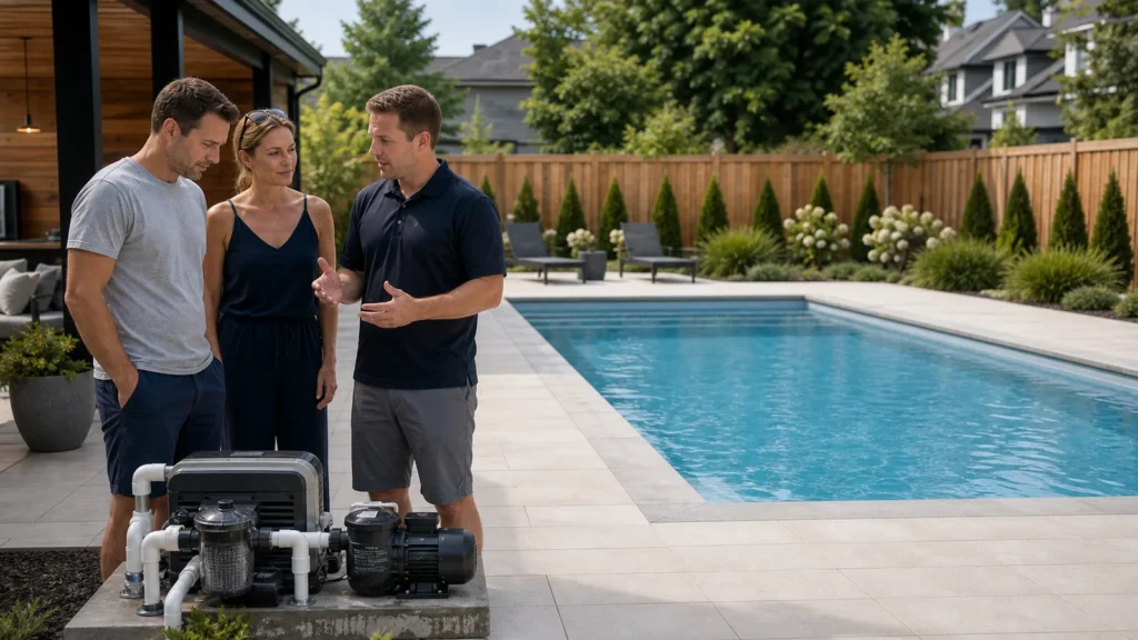 Homeowner pre-consultation planning for fiberglass pool installation