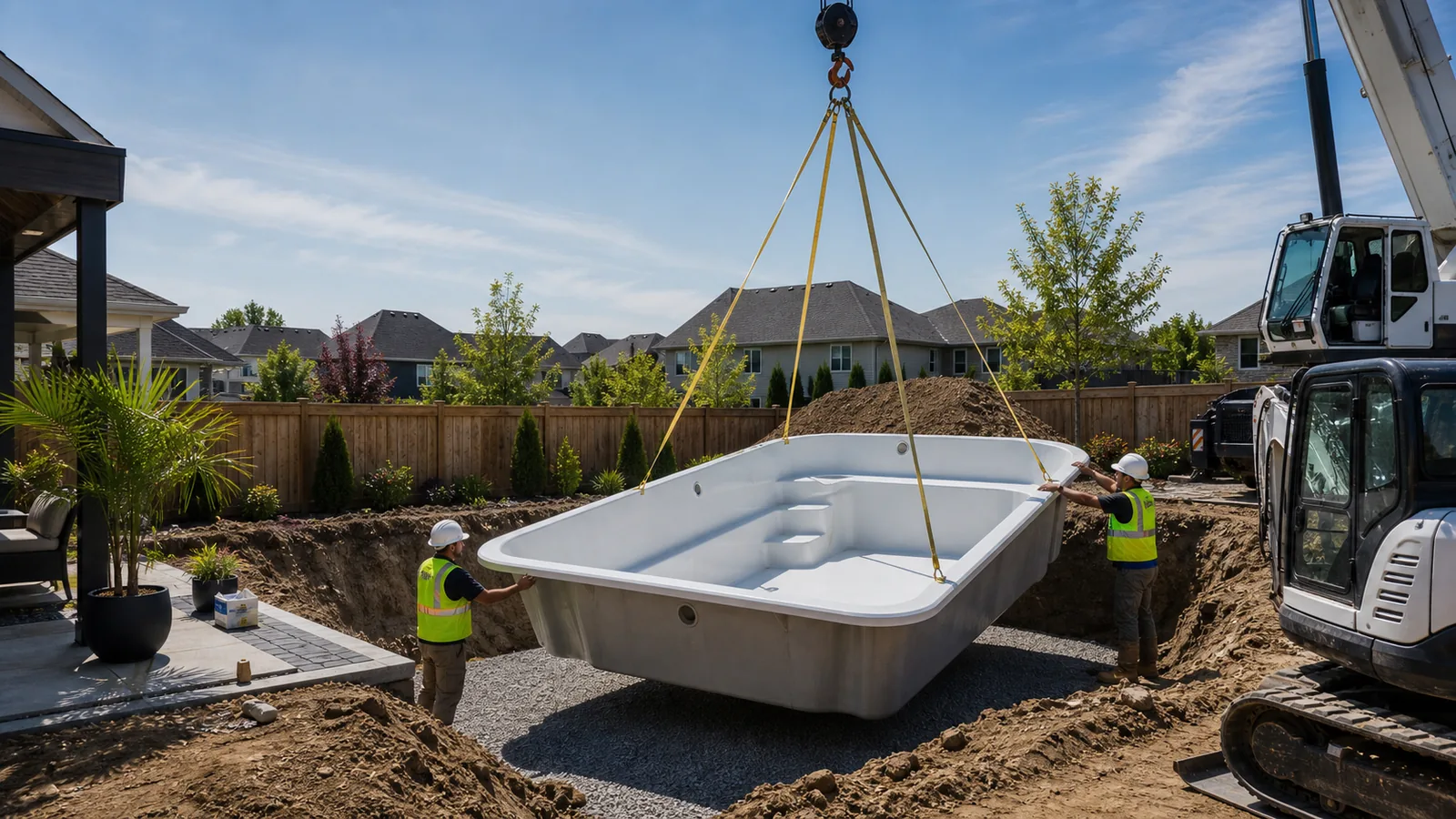 Fiberglass pool shell placement and installation planning